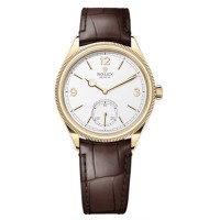 Réplica Rolex 1908 Ouro Amarelo Mostrador Branco Pulseira de Couro de Jacaré Relógio Masculino M52508-0006