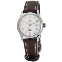 Relógio feminino falso Tudor 1926 28 mm com mostrador de diamante branco e pulseira de couro M91350-0014