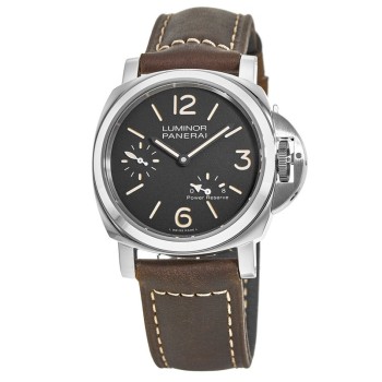 Falso Panerai Luminor 8 dias de reserva de energia 44 mm mostrador preto pulseira de couro relógio masculino PAM00795