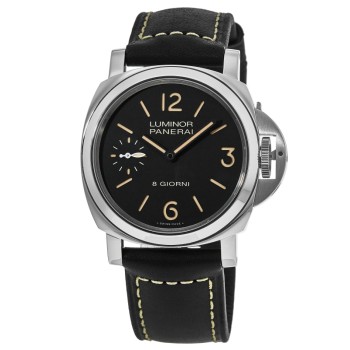 Réplica Panerai Luminor Base 44mm Relógio Masculino de Aço com Mostrador Preto PAM00915