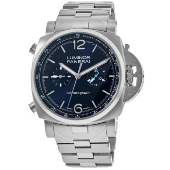 Réplica Panerai Luminor Chrono Automático 44mm Relógio Masculino de Aço com Mostrador Azul PAM01110