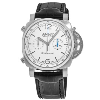 Réplica Panerai Luminor Chrono Mostrador Branco Pulseira De Couro Relógio Masculino PAM01218