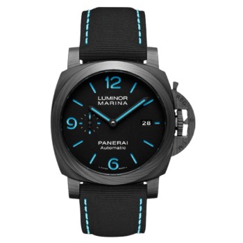 Réplica Panerai Luminor Marina Relógio Masculino com Mostrador Preto e Pulseira de Nylon PAM02661