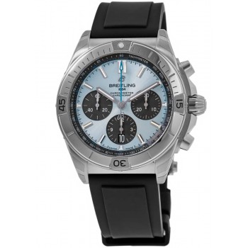 Replica Relógio Breitling Chronomat B01 42 Ice Blue Dial Platinum Bezel Rubber Strap PB0134101C1S1