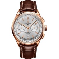 Cópia Breitling Aviator 8 B01 Cronógrafo 43 Mostrador Prateado Pulseira de Couro Marrom Relógio Masculino RB0118371G1P1