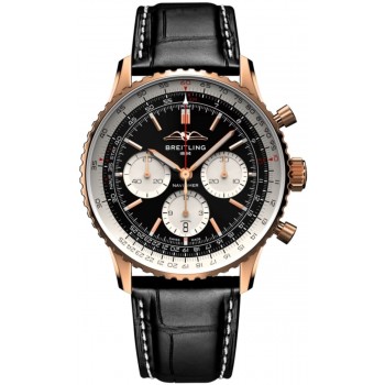 Réplica Breitling Navitimer B01 Cronógrafo 43 Relógio Masculino com Pulseira de Couro com Mostrador Preto RB0138211B1P1