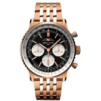 Cópia Breitling Navitimer B01 Cronógrafo 43 Mostrador Preto Relógio Masculino em Ouro Rosa 18k RB0138211B1R1