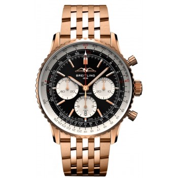 Cópia Breitling Navitimer B01 Cronógrafo 43 Mostrador Preto Relógio Masculino em Ouro Rosa 18k RB0138211B1R1