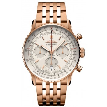 Réplica Breitling Navitimer B01 cronógrafo 41 mostrador prateado relógio masculino em ouro rosa 18kt RB0139211G1R1