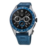 Copiar Tag Heuer Connected Calibre E4 - Relógio masculino com pulseira de borracha azul de 45 mm SBR8A11.BT6260