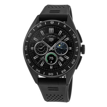 Copiar Tag Heuer Connected Calibre E4 - Relógio masculino com pulseira de borracha com mostrador preto de 45 mm SBR8A80.BT6261