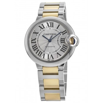 Réplica Cartier Ballon Bleu de Cartier com mostrador prateado em aço de dois tons relógio feminino W2BB0030