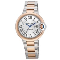 Cópia Cartier Ballon Bleu 36mm 18kt Rose Gold &amp; Relógio feminino em aço W2BB0033