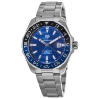 Copiar relógio masculino Tag Heuer Aquaracer 300M automático GMT com mostrador azul em aço WAY201T.BA0927