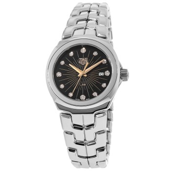 Réplica Tag Heuer Link Quartz 32mm Mostrador Preto Relógio Feminino de Aço Inoxidável WBC131F.BA0649