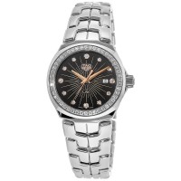 Relógio feminino Tag Heuer Link falso quartzo 32 mm mostrador preto diamante aço inoxidável WBC131G.BA0649