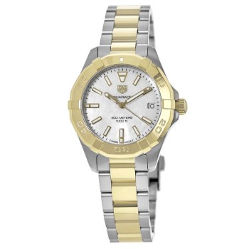 Falso Tag Heuer Aquaracer Lady 300M 32MM Ouro Amarelo e amp; Relógio feminino em aço WBD1320.BB0320