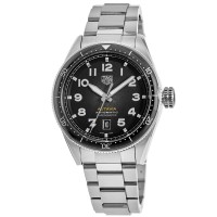 Réplica Tag Heuer Autavia Calibre 5 Cronômetro Mostrador Preto Relógio Masculino de Aço WBE5114.EB0173