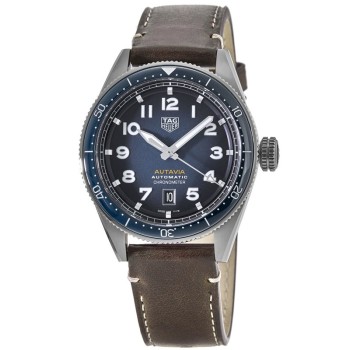 Cópia Tag Heuer Autavia Calibre 5 cronômetro mostrador azul pulseira de couro relógio masculino WBE5116.FC8266