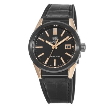 Réplica Tag Heuer Carrera Quartz Preto PVD e Ouro Rosa Relógio Feminino WBG1350.FC6418