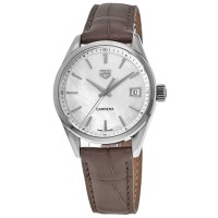 Falso Tag Heuer Carrera Quartzo Mãe de Pérola Mostrador Pulseira de Couro Marrom Relógio Feminino WBK1311.FC8258