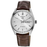 Relógio masculino Tag Heuer Carrera calibre 5 dias com mostrador prateado e pulseira de couro falso WBN2011.FC6484