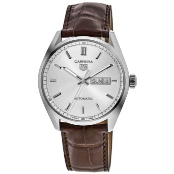 Relógio masculino Tag Heuer Carrera calibre 5 dias com mostrador prateado e pulseira de couro falso WBN2011.FC6484