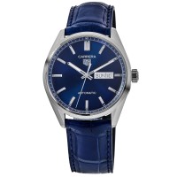 Réplica Tag Heuer Carrera Calibre 5 dias-data mostrador azul pulseira de couro relógio masculino WBN2012.FC6502