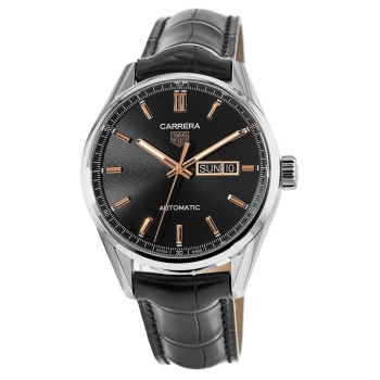 Copiar relógio masculino Tag Heuer Carrera calibre 5 dias com mostrador preto com pulseira de couro WBN2013.FC6503