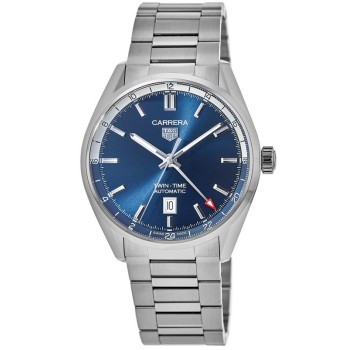 Réplica Tag Heuer Carrera Calibre 7 Twin Time Blue Dial Steel Relógio masculino WBN201A.BA0640