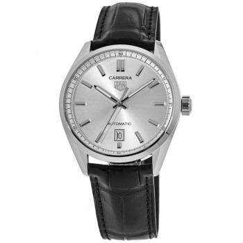 Réplica Tag Heuer Carrera Relógio Masculino com Mostrador Prata Automático com Pulseira de Couro WBN2111.FC6505