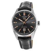 Copiar relógio masculino Tag Heuer Carrera automático preto rosa dourado com mostrador em couro WBN2113.FC6505