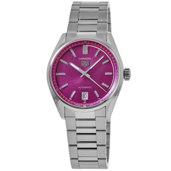 Copiar relógio feminino Tag Heuer Carrera automático 36 mm com mostrador rosa em aço WBN2313.BA0001