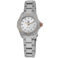 Relógio feminino Tag Heuer Aquaracer Professional 200 em madrepérola com mostrador de diamante em aço WBP1450.BA0622