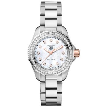 Réplica Tag Heuer Aquaracer Professional 200 Mãe de Pérola Mostrador Diamante Aço Relógio Feminino WBP1451.BA0622