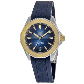 Cópia Tag Heuer Aquaracer Professional 200 Mostrador Azul Moldura Dourada Pulseira de Borracha Relógio Masculino WBP2150.FT6210