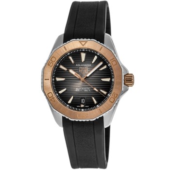 Falso Tag Heuer Aquaracer Professional 200 Mostrador Preto Moldura Dourada Pulseira de Borracha Relógio Masculino WBP2151.FT6199