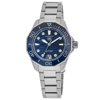 Cópia Tag Heuer Aquaracer Professional 300 Relógio feminino de aço com mostrador de diamante azul WBP231B.BA0618