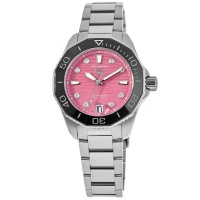 Réplica Tag Heuer Aquaracer Professional 300 Data Rosa Diamante Dial Aço Relógio Feminino WBP231J.BA0618