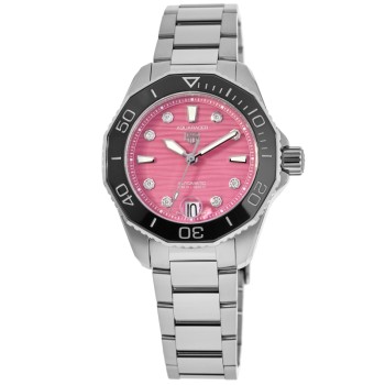 Réplica Tag Heuer Aquaracer Professional 300 Data Rosa Diamante Dial Aço Relógio Feminino WBP231J.BA0618