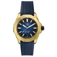 Réplica Tag Heuer Aquaracer Professional 200 Mostrador Azul 18K Ouro Amarelo Pulseira de Borracha Relógio Masculino WBP5152.FT6210