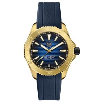 Réplica Tag Heuer Aquaracer Professional 200 Mostrador Azul 18K Ouro Amarelo Pulseira de Borracha Relógio Masculino WBP5152.FT6210