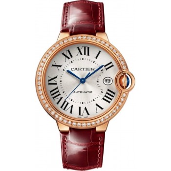 Réplica Cartier Ballon Bleu de Cartier Silver Dial 18kt Rose Gold Diamond Leather Strap Relógio Feminino WJBB0056