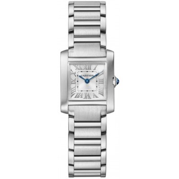 Relógio feminino falso Cartier Tank Francaise pequeno mostrador prateado WSTA0065