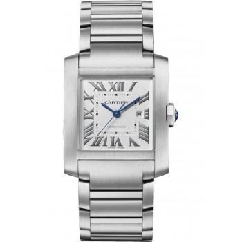 Réplica Cartier Tank Francaise Relógio feminino com mostrador prateado grande WSTA0067