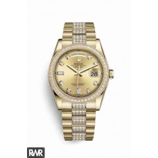 Réplica relogio Rolex Day-Date 36 ouro amarelo 118348 mostrador de diamantes na cor champanhe