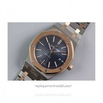 Réplica relogio Audemars Piguet Royal Oak 15400 Aco Inoxidável Ouro Rosa Marcador Azul