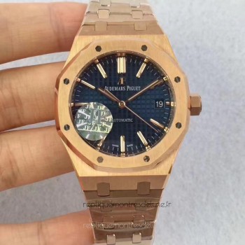 Réplica relogio Audemars Piguet Royal Oak 15450 Ouro Rosa Marcador Azul 