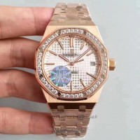 Réplica relogio Audemars Piguet Royal Oak 15450 Ouro Rosa Diamantes Prata Dial 