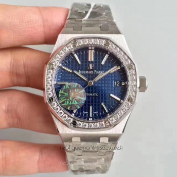 Réplica Audemars Piguet Royal Oak 15450 Aco Inoxidável Diamantes Marcador Azul 